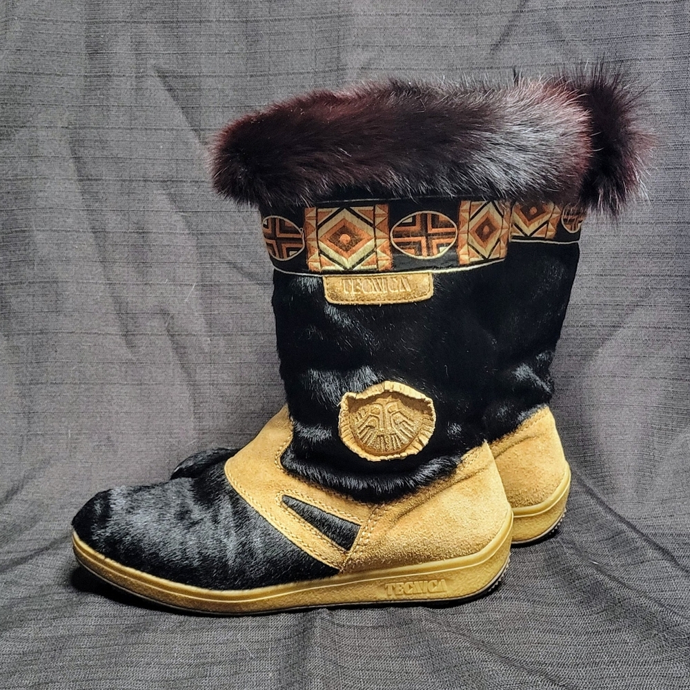 Tecnica Balck & Tan Fur &Leather Boots Sz 9-9.5